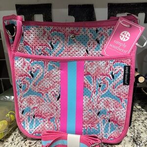 Simply Southern Flamingo Crossbody Bag in Pink and Blue